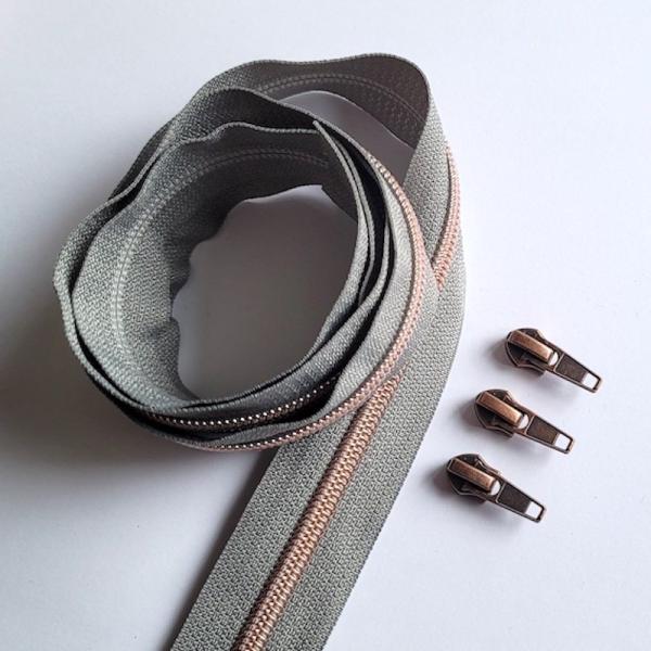 Reissverschluss & Zipper im Set (Kupfer/Mausgrau)